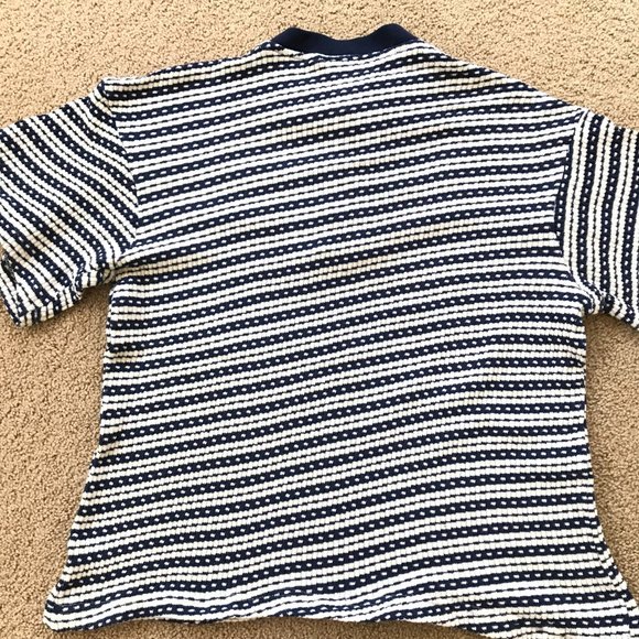 Guess Women's Medium BlueWhite Waffle Knit Henley Pullover Wide Short Sleeve Top - Picture 5 of 9